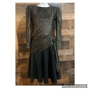 Vintage Metallic Gold Black Cocktail Party Dress